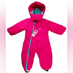 Wed’ze Baby Snowsuit 12M NWT Pink Teal Hooded Bunting Winter Pram Suit Full Zip